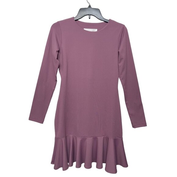 New Susana Monaco Long Sleeve Ruffle Bottom Mini Dress in Pink Size M - Picture 4 of 7